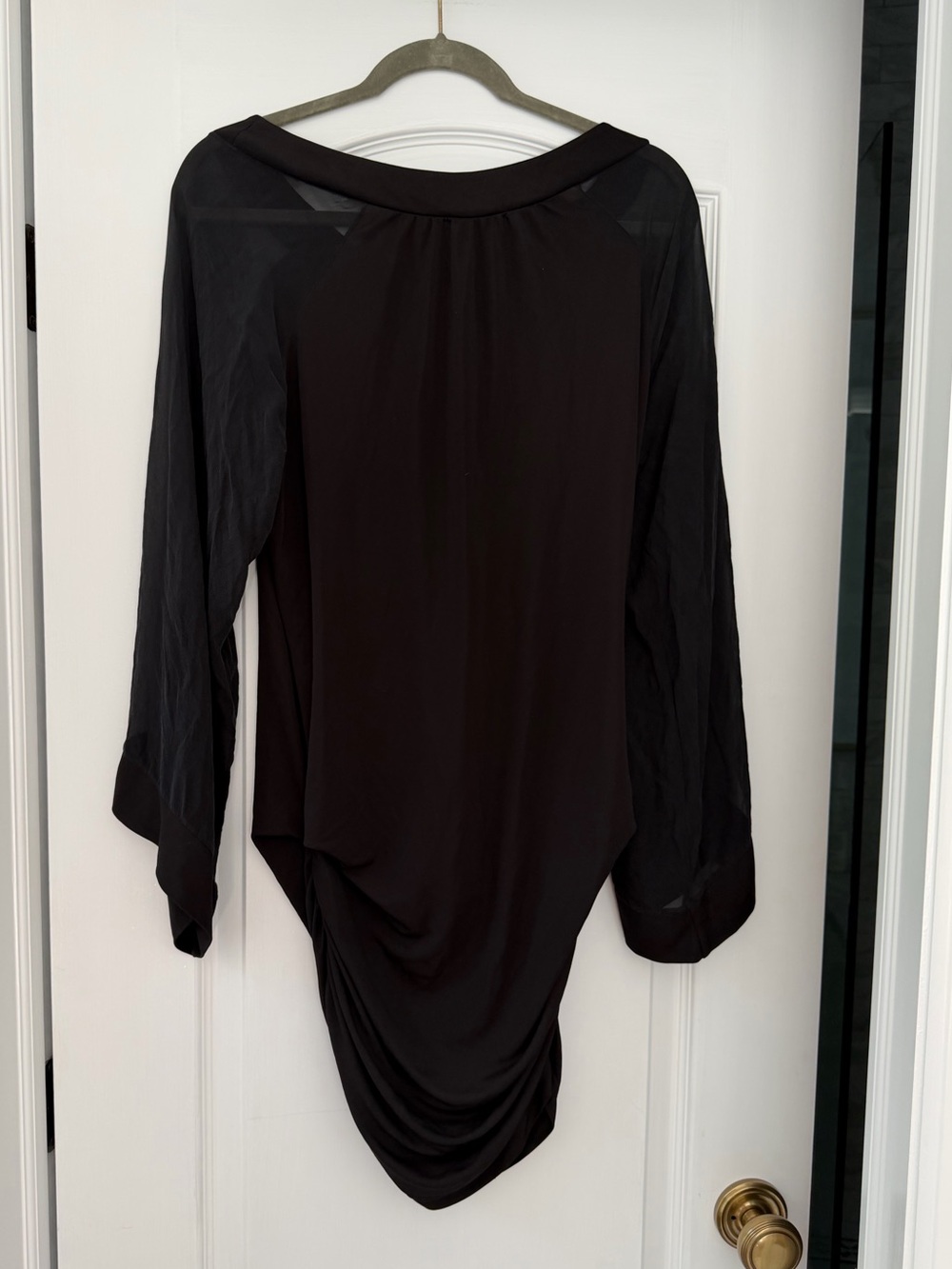 SHAN Black Sheer Sleeve Ruched Swim Cover Up Tunic Made in Canada Sz 10 - Picture 3 of 8
